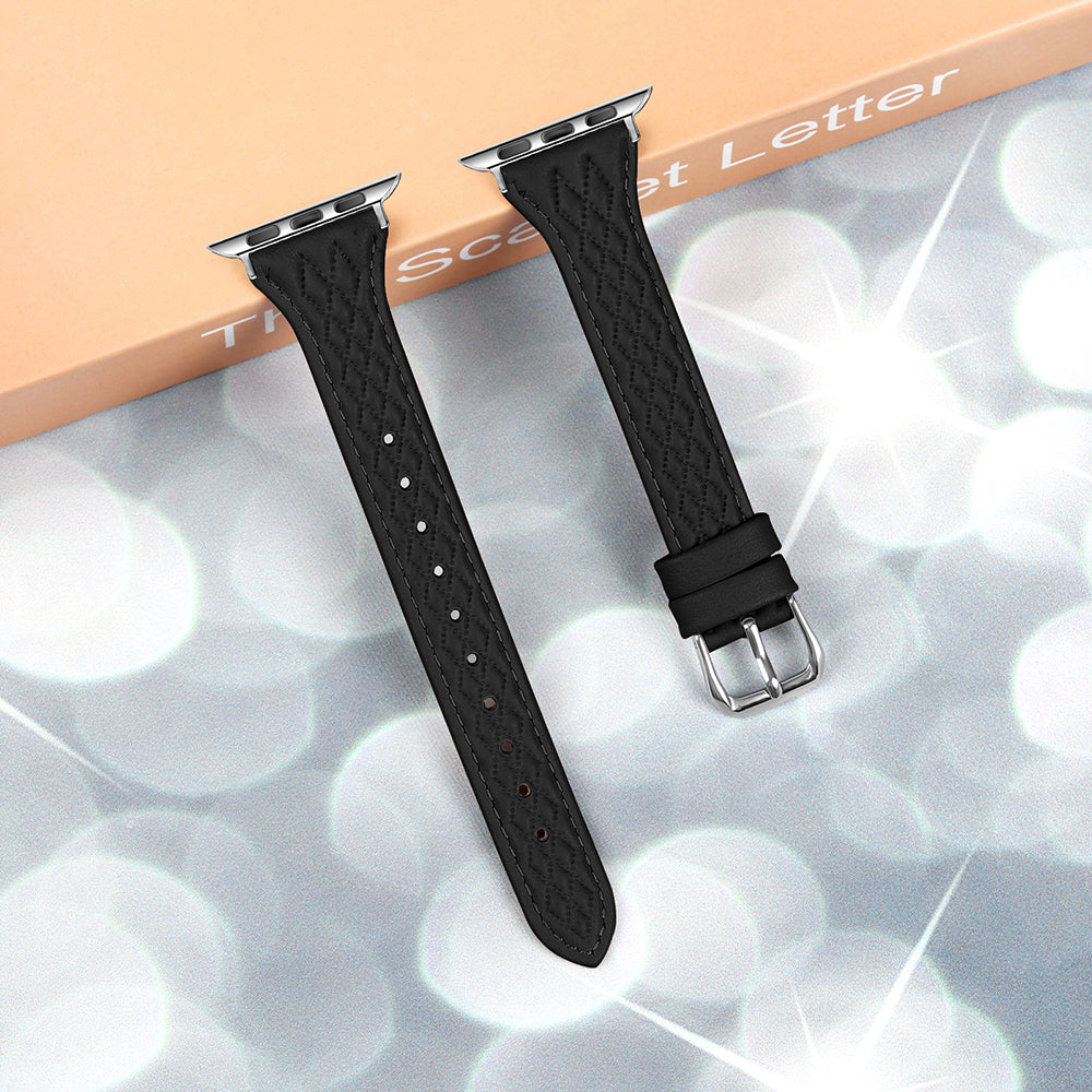 For Apple Watch Ultra 2 Ultra 49mm / 9 8 7 45mm / 6 5 4 SE (2023) SE (2022) SE 44mm / 3 2 1 42mm Top-Layer Cow Leather Watch Strap - Black