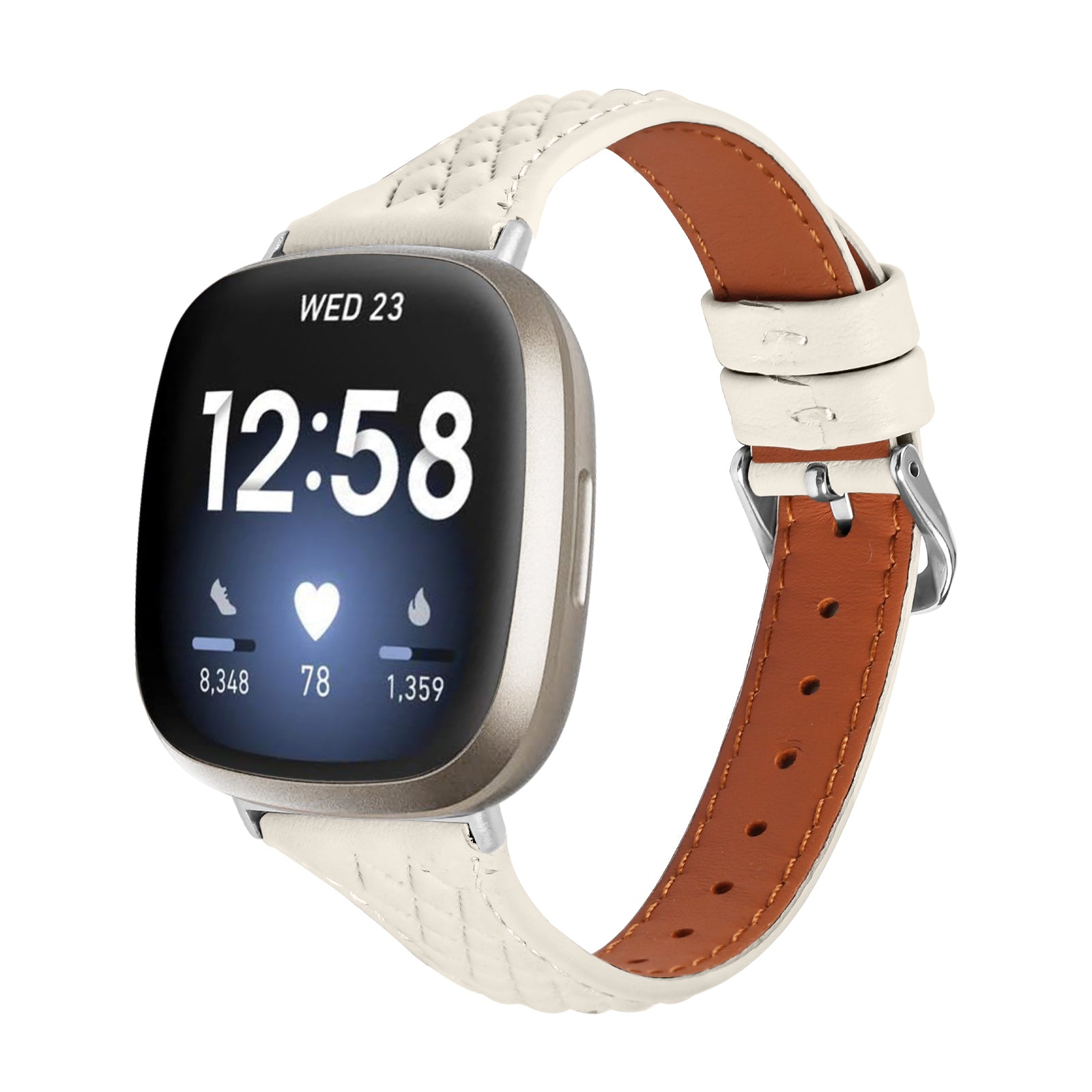 For Fitbit Versa 4 / Sense 2 Replacement Band Top-Layer Cow Leather Watch Strap - Apricot