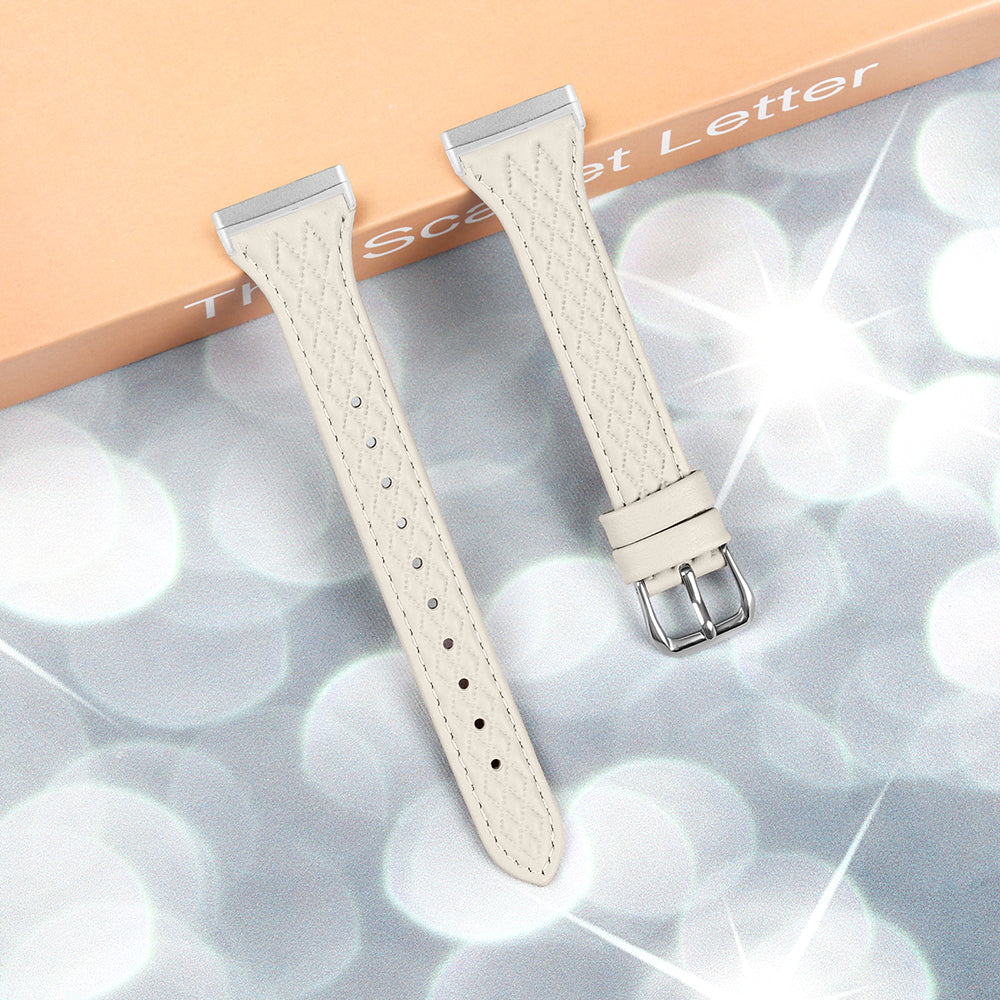 For Fitbit Versa 4 / Sense 2 Replacement Band Top-Layer Cow Leather Watch Strap - Apricot