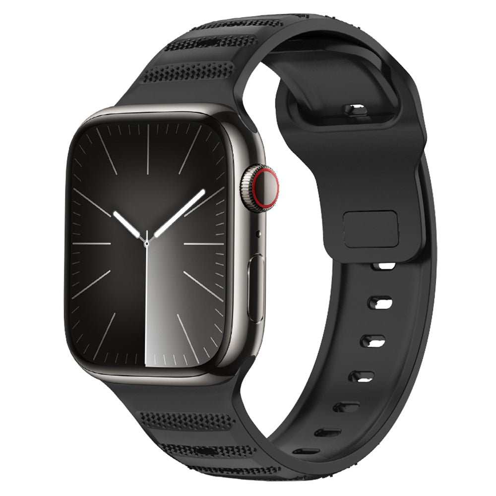 For Apple Watch Ultra 2 Ultra 49mm / Series 9 8 7 45mm / SE (2023) SE (2022) SE 6 5 4 44mm / 3 2 1 42mm Fluororubber Watch Band - Black