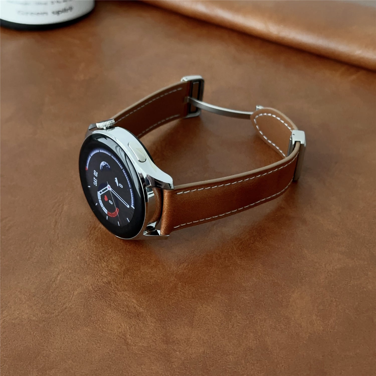For Samsung Galaxy Watch3 45mm / Huawei Watch 4 Band 22mm Genuine Cow Leather Watch Strap - Waxy Black