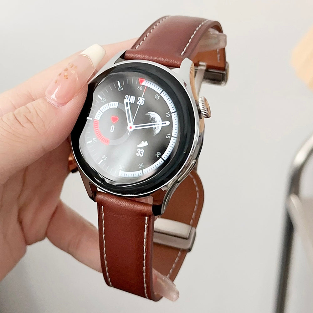 For Samsung Galaxy Watch3 45mm / Huawei Watch 4 Band 22mm Genuine Cow Leather Watch Strap - Waxy Black