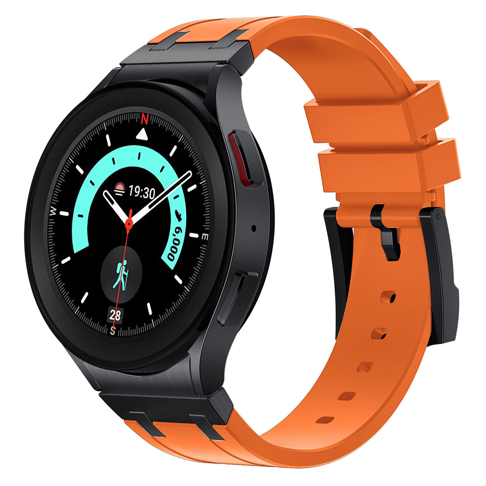 For Samsung Galaxy Watch4 / Watch 5 / Watch6 Watch Strap AP Silicone Band Waterproof - Black Buckle+Orange