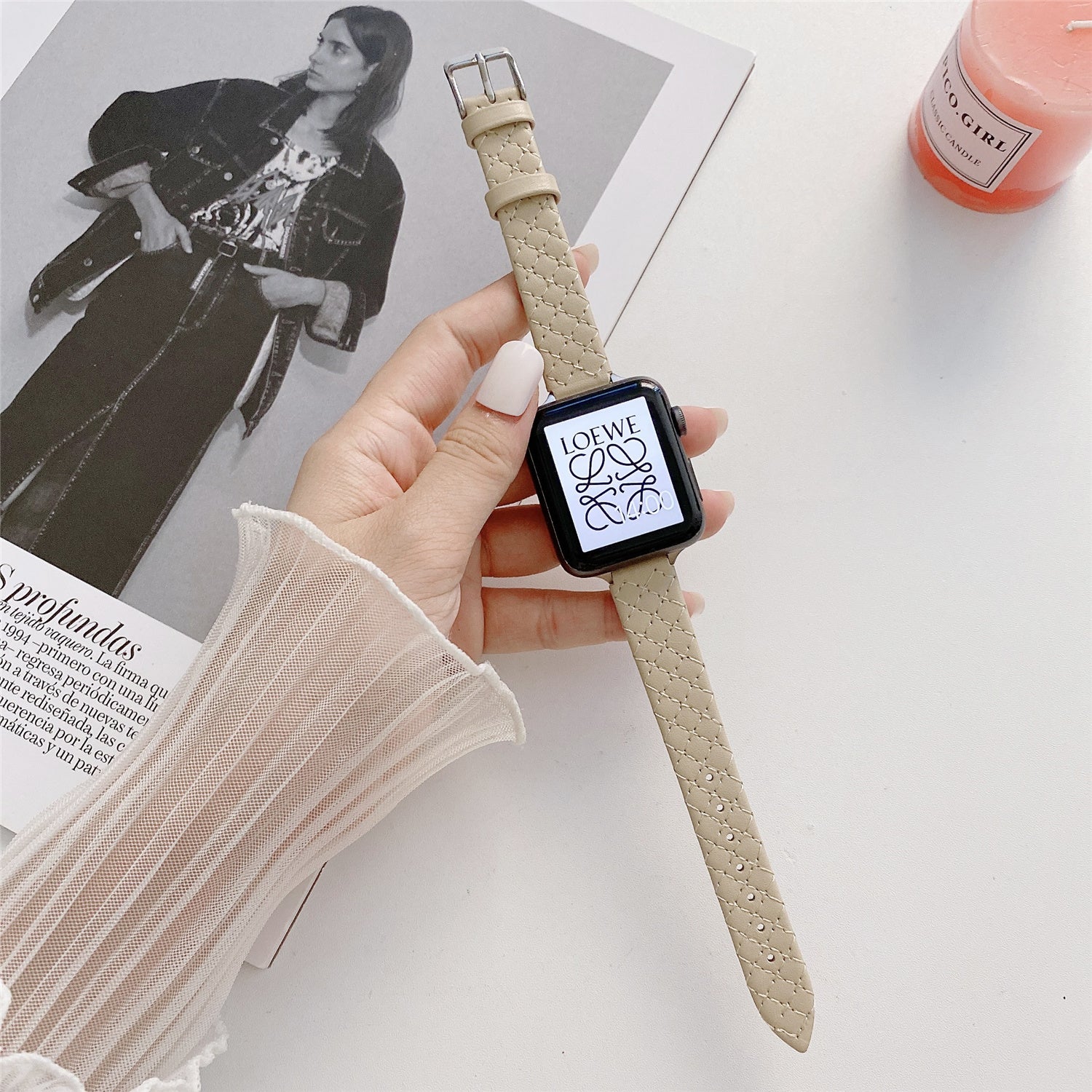 For Apple Watch Series 9 8 7 41mm  /  6 5 4 SE (2023) SE (2022) SE 40mm  /  3 2 1 38mm Watch Band PU Leather Strap - Brown