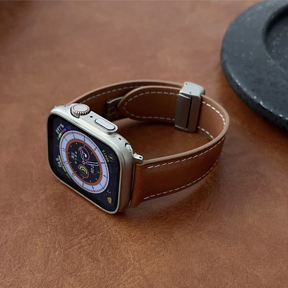 For Apple Watch Series 9 8 7 41mm / SE (2023) SE (2022) SE 6 5 4 40mm / 3 2 1 38mm Genuine Cow Leather Watch Band - Waxy Black