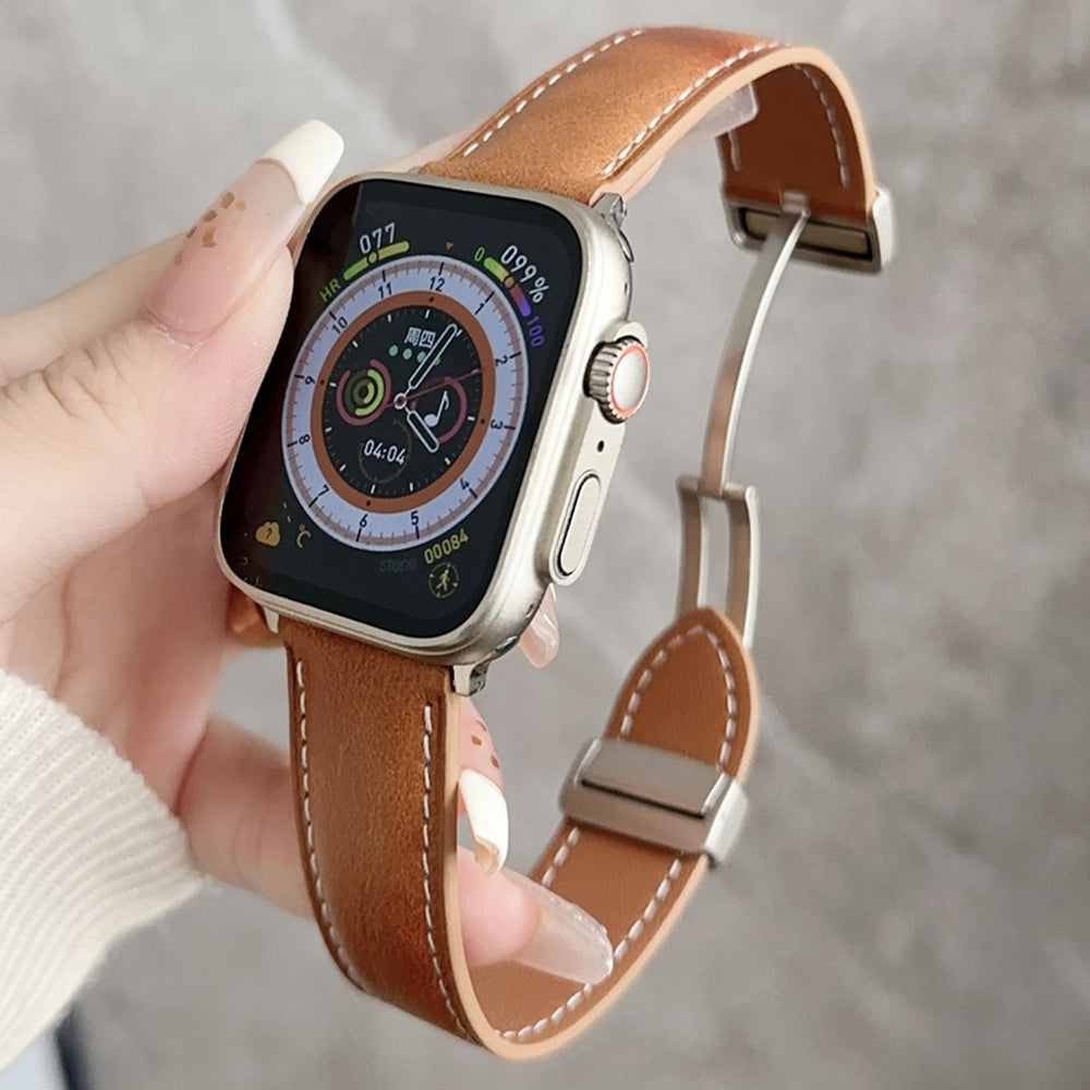 For Apple Watch Ultra 2 Ultra 49mm / Series 9 8 7 45mm / SE (2023) SE (2022) SE 6 5 4 44mm / 3 2 1 42mm Vintage Watch Strap - Waxy Black