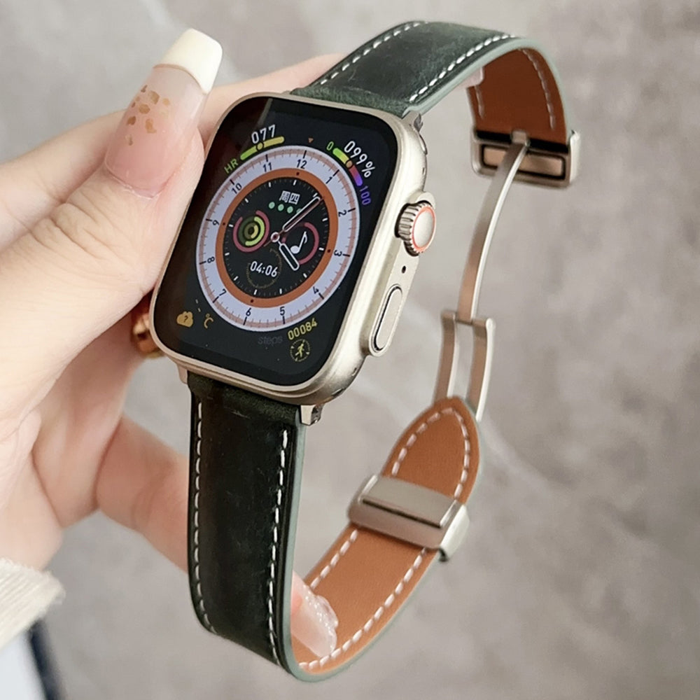For Apple Watch Ultra 2 Ultra 49mm / Series 9 8 7 45mm / SE (2023) SE (2022) SE 6 5 4 44mm / 3 2 1 42mm Vintage Watch Strap - Waxy Black