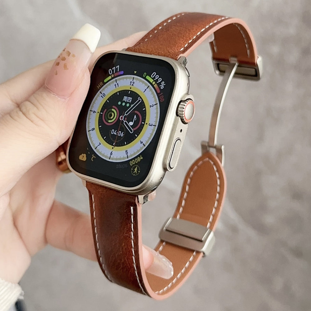 For Apple Watch Ultra 2 Ultra 49mm / Series 9 8 7 45mm / SE (2023) SE (2022) SE 6 5 4 44mm / 3 2 1 42mm Vintage Watch Strap - Waxy Black