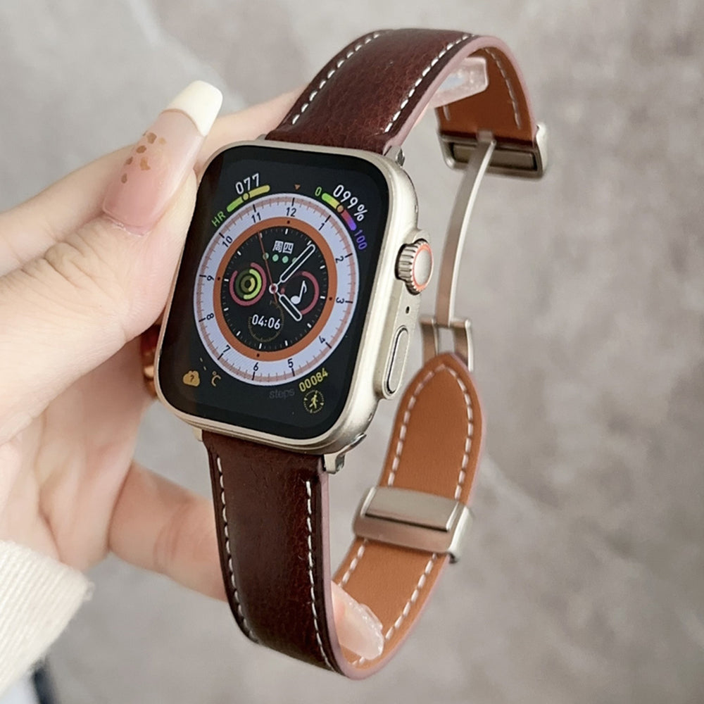 For Apple Watch Ultra 2 Ultra 49mm / Series 9 8 7 45mm / SE (2023) SE (2022) SE 6 5 4 44mm / 3 2 1 42mm Vintage Watch Strap - Waxy Black