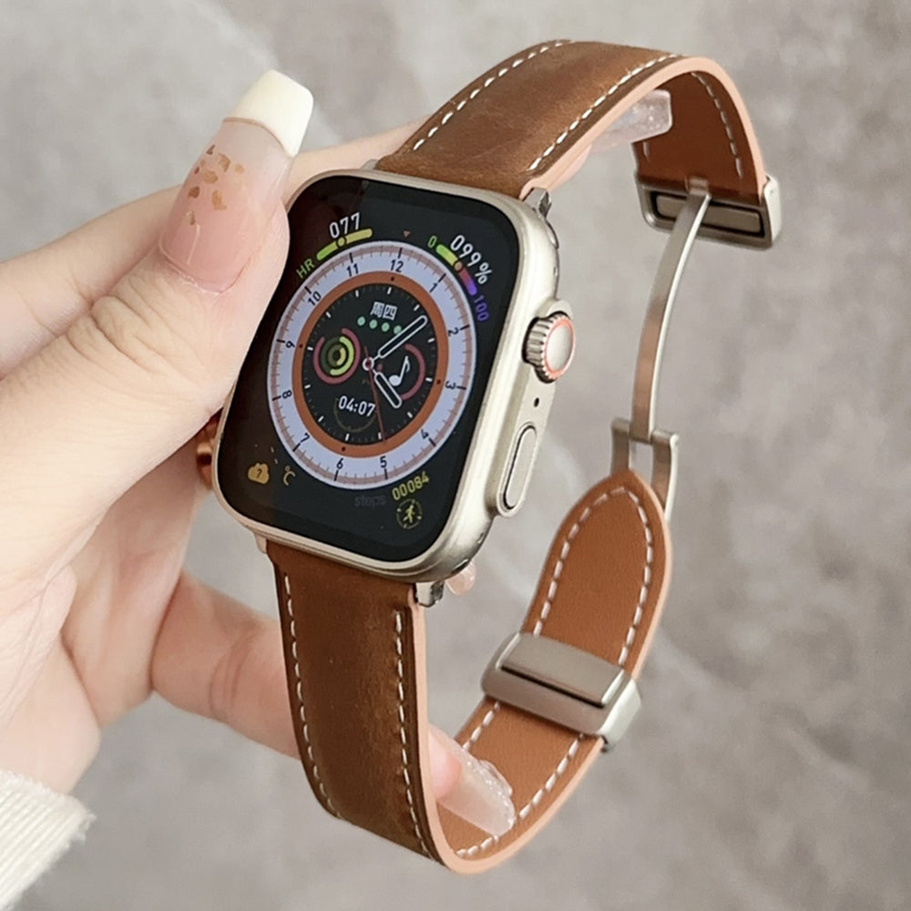 For Apple Watch Ultra 2 Ultra 49mm / Series 9 8 7 45mm / SE (2023) SE (2022) SE 6 5 4 44mm / 3 2 1 42mm Vintage Watch Strap - Waxy Black
