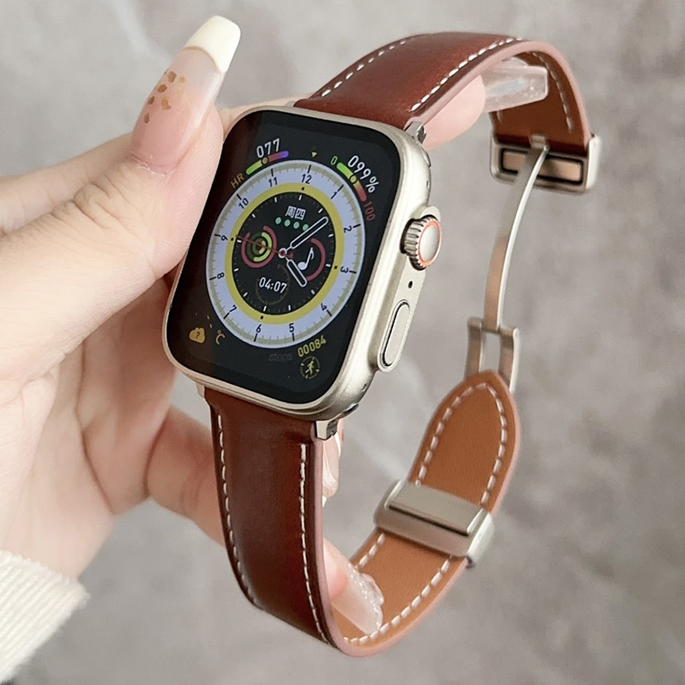 For Apple Watch Ultra 2 Ultra 49mm / Series 9 8 7 45mm / SE (2023) SE (2022) SE 6 5 4 44mm / 3 2 1 42mm Vintage Watch Strap - Waxy Black
