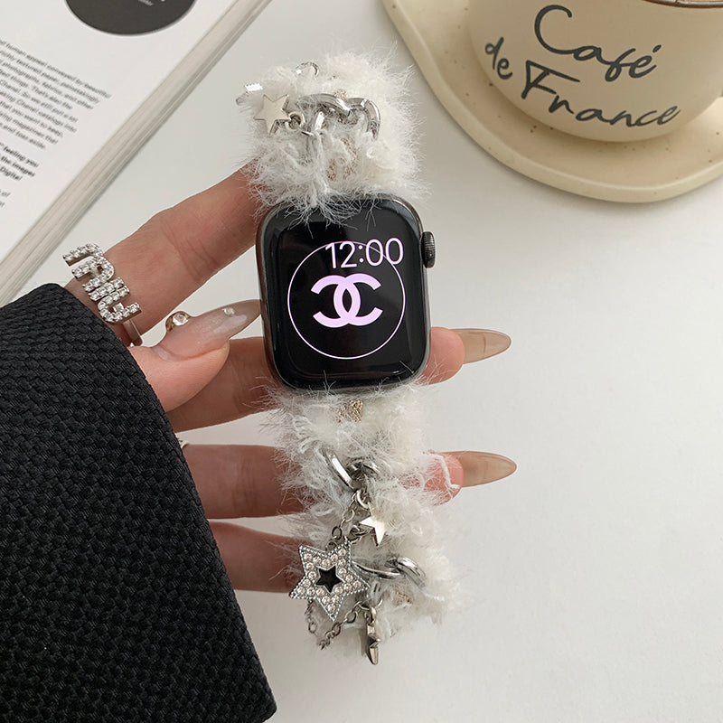 For Apple Watch Series 9 8 7 41mm / SE (2023) SE (2022) SE 6 5 4 40mm / 3 2 1 38mm Plush Watch Band with Pendants - Red / Butterfly