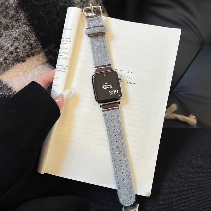 For Apple Watch Ultra 2 Ultra 49mm 9 / 8 / 7 45mm / 6 / 5 / 4 / SE / SE (2020) / SE (2023) 44mm / 3 / 2 / 1 42mm Woolen Fabric+PU Watch Band - White