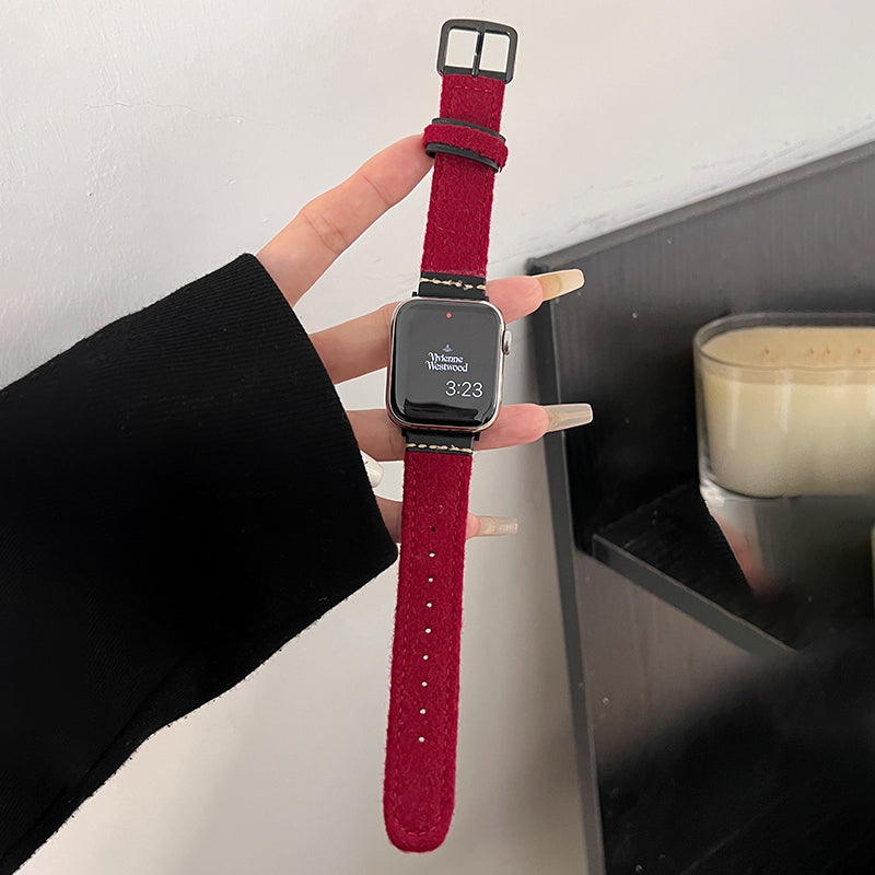 For Apple Watch Ultra 2 Ultra 49mm 9 / 8 / 7 45mm / 6 / 5 / 4 / SE / SE (2020) / SE (2023) 44mm / 3 / 2 / 1 42mm Woolen Fabric+PU Watch Band - White