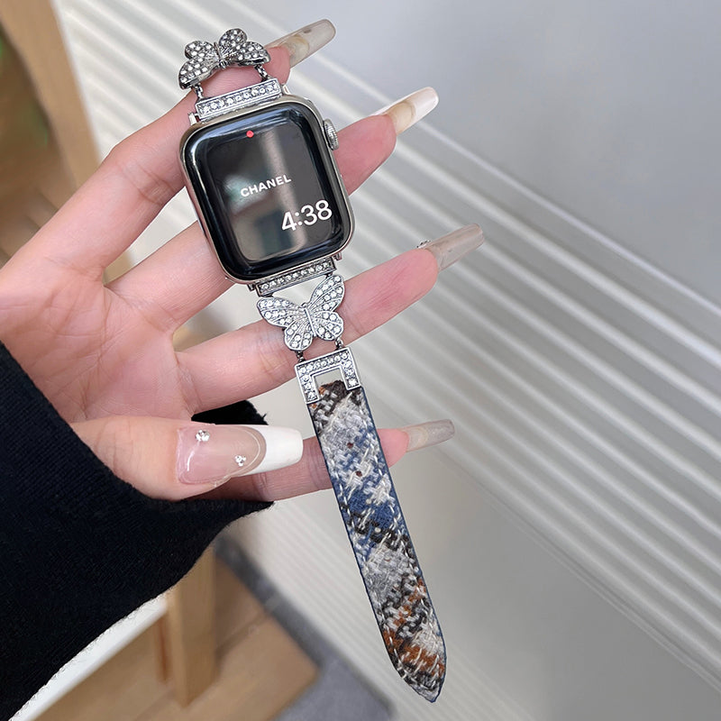 For Apple Watch Series 9 / 8 / 7 41mm / 6 / 5 / 4 / SE / SE (2020) / SE (2023) 40mm / 3 / 2 / 1 38mm Woolen Fabric Watch Strap - Blue / Silver