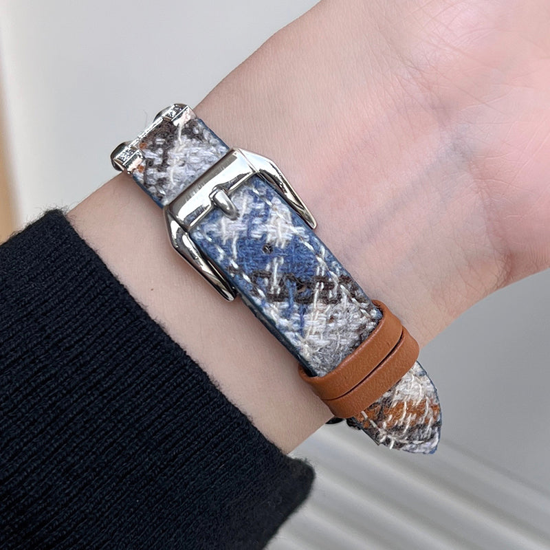 For Apple Watch Series 9 / 8 / 7 41mm / 6 / 5 / 4 / SE / SE (2020) / SE (2023) 40mm / 3 / 2 / 1 38mm Woolen Fabric Watch Strap - Blue / Silver