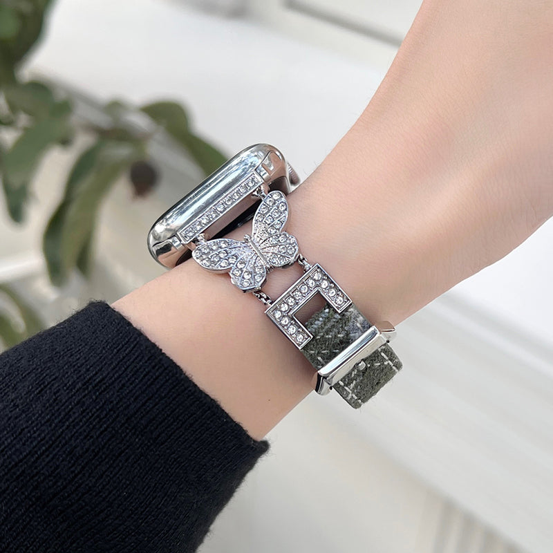 For Apple Watch Ultra 2 Ultra 49mm / 9 / 8 / 7 45mm / 6 / 5 / 4 / SE / SE (2020) / SE (2023) 44mm / 3 / 2 / 1 42mm Woolen Fabric Watchband - Green / Silver