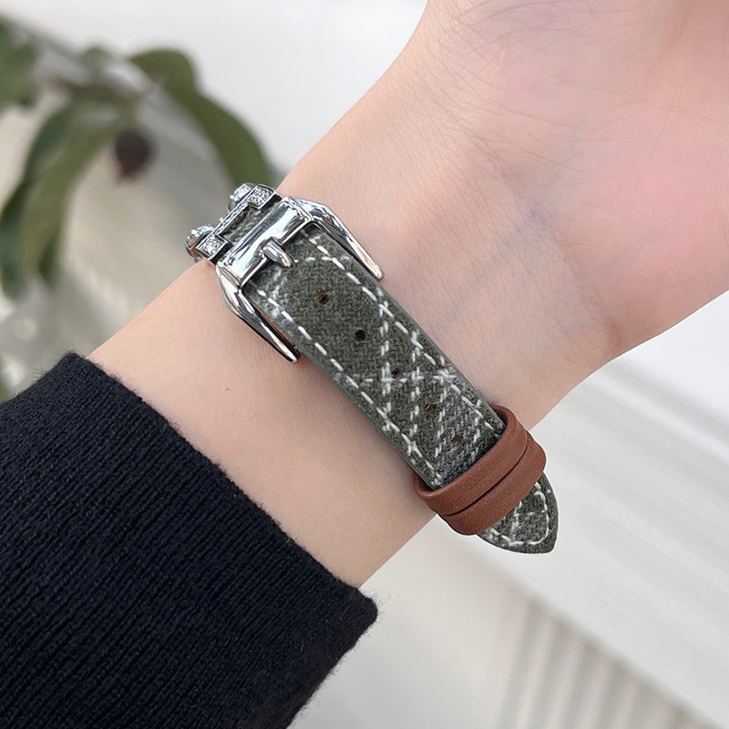 For Apple Watch Ultra 2 Ultra 49mm / 9 / 8 / 7 45mm / 6 / 5 / 4 / SE / SE (2020) / SE (2023) 44mm / 3 / 2 / 1 42mm Woolen Fabric Watchband - Green / Silver