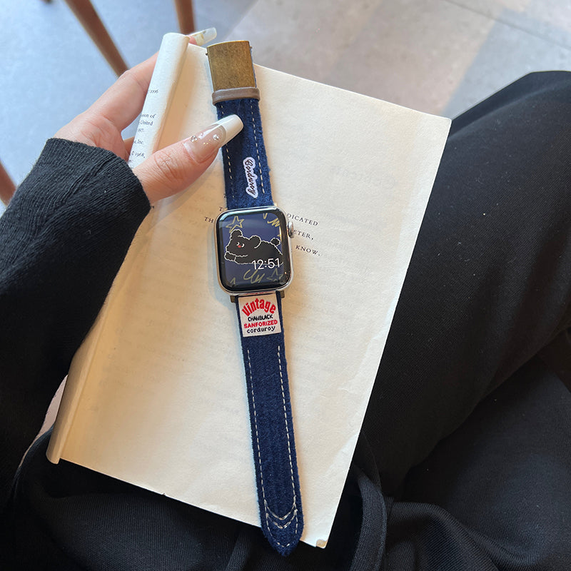 For Apple Watch Series 9 8 7 41mm / Series 6 5 4 SE (2022) SE (2023) SE 40mm / Series 3 2 1 38mm Corduroy Watch Band - Midnight Blue