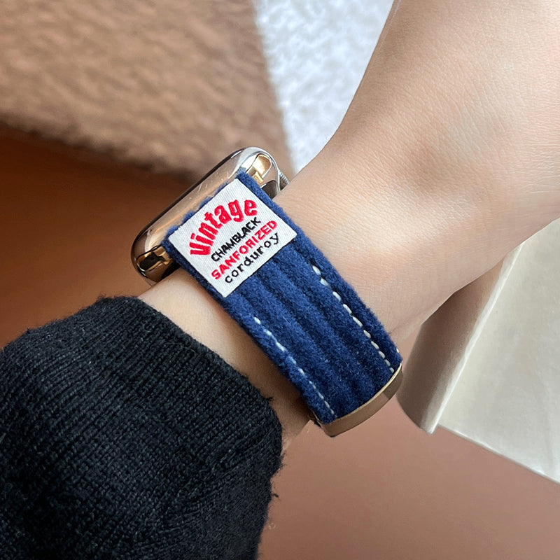 For Apple Watch Series 9 8 7 41mm / Series 6 5 4 SE (2022) SE (2023) SE 40mm / Series 3 2 1 38mm Corduroy Watch Band - Midnight Blue