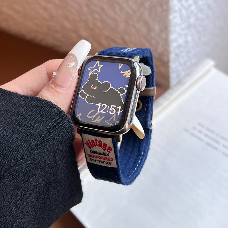 For Apple Watch Series 9 8 7 41mm / Series 6 5 4 SE (2022) SE (2023) SE 40mm / Series 3 2 1 38mm Corduroy Watch Band - Midnight Blue