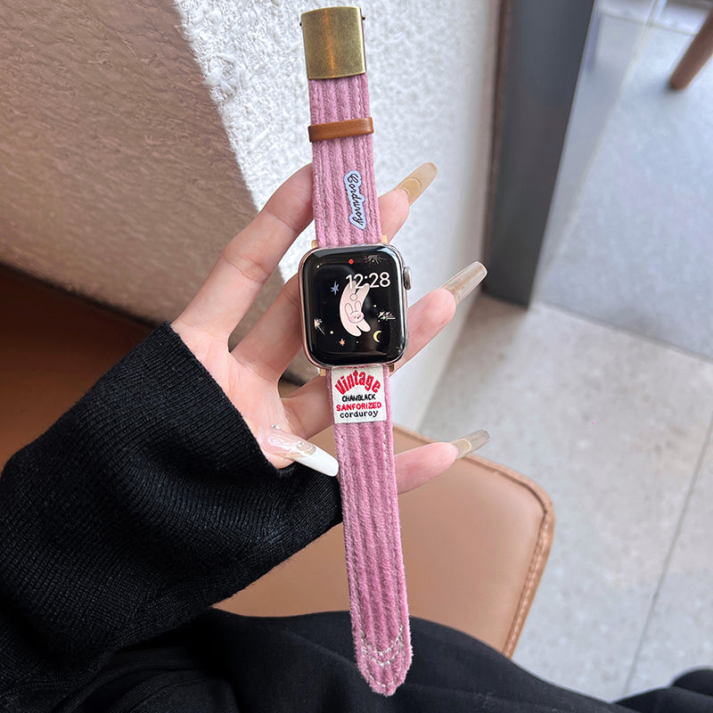 For Apple Watch Series 9 8 7 41mm / Series 6 5 4 SE (2022) SE (2023) SE 40mm / Series 3 2 1 38mm Corduroy Watch Band - Midnight Blue