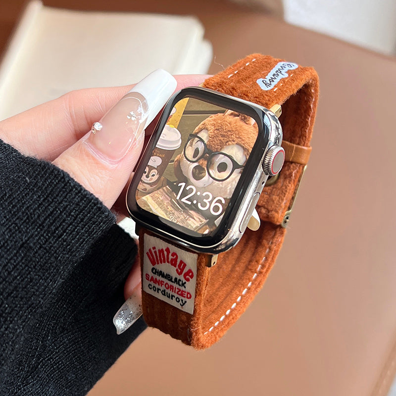 For Apple Watch Ultra 2 Ultra 49mm / Series 9 8 7 45mm / SE (2023) SE (2022) SE 6 5 4 44mm / 3 2 1 42mm Corduroy Bracelet Strap - Caramel Brown