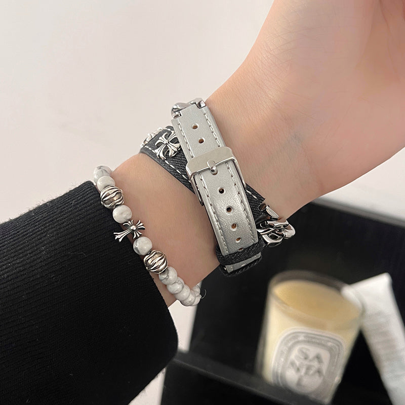 For Apple Watch Series 9 8 7 41mm / SE (2023) SE (2022) SE 6 5 4 40mm / 3 2 1 38mm Leather Watch Band Bracelet