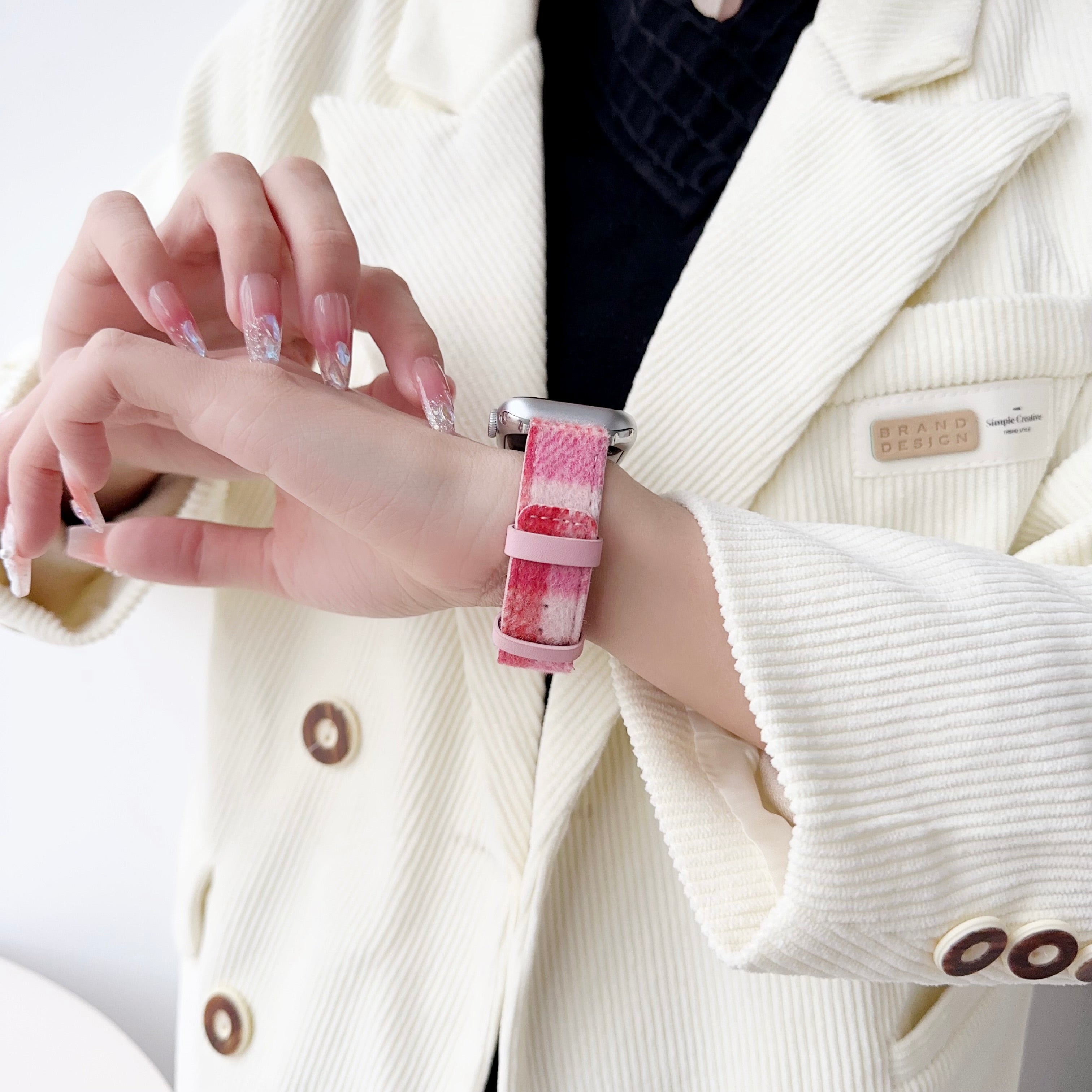 For Apple Watch Series 9 8 7 41mm / 6 5 4 SE (2023) SE (2022) SE 40mm / 3 2 1 38mm Woolen Watch Band - Pink Purple