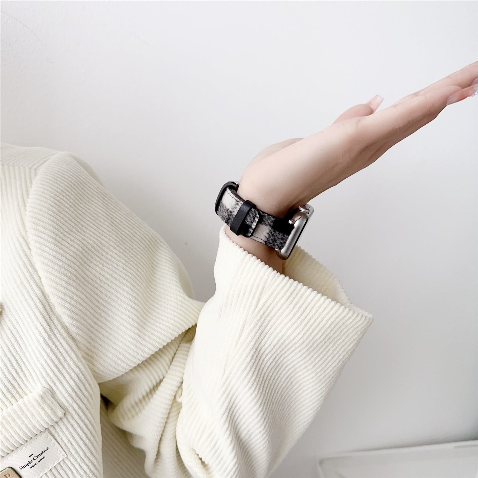 For Apple Watch Ultra 2 Ultra 49mm / Series 9 8 7 45mm / 6 5 4 SE (2023) SE (2022) SE 44mm / 3 2 1 42mm Woolen Wristband Bracelet - Black White Grey