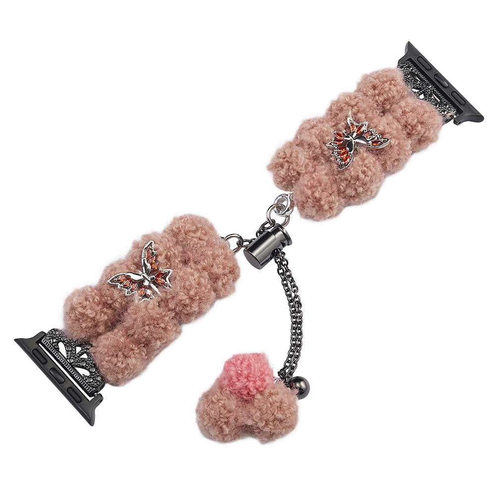 For Apple Watch Ultra 2 Ultra 49mm / Series 9 8 7 45mm / SE (2023) SE (2022) SE 6 5 4 44mm / 3 2 1 42mm Velvet Cotton Bracelet Wrist Strap - Pink