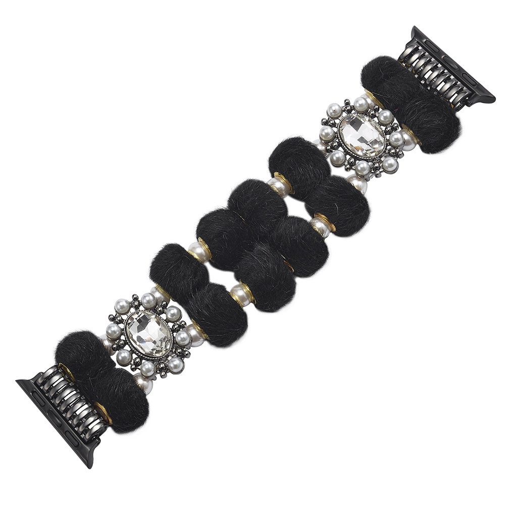 For Apple Watch Series 9 8 7 41mm / 6 5 4 SE (2023) SE (2022) SE 40mm / 3 2 1 38mm Watch Band Beaded String - Black