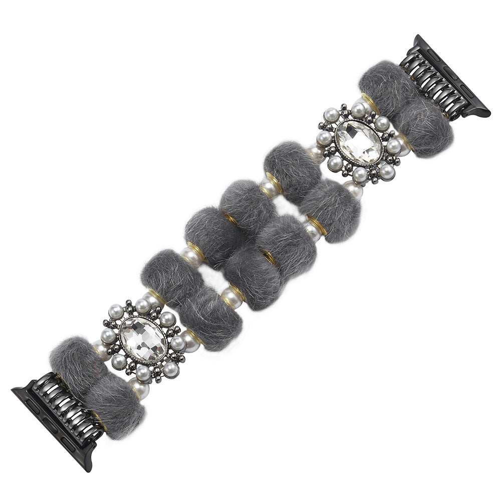 For Apple Watch Series 9 8 7 41mm / 6 5 4 SE (2023) SE (2022) SE 40mm / 3 2 1 38mm Watch Band Beaded String - Black