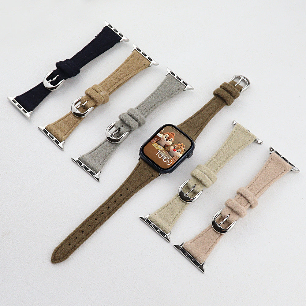 For Apple Watch Ultra 2 Ultra 49mm / 9 8 7 45mm / SE (2023) SE (2022) SE 6 5 4 44mm / 3 2 1 42mm Slim Woolen Watch Strap - Black
