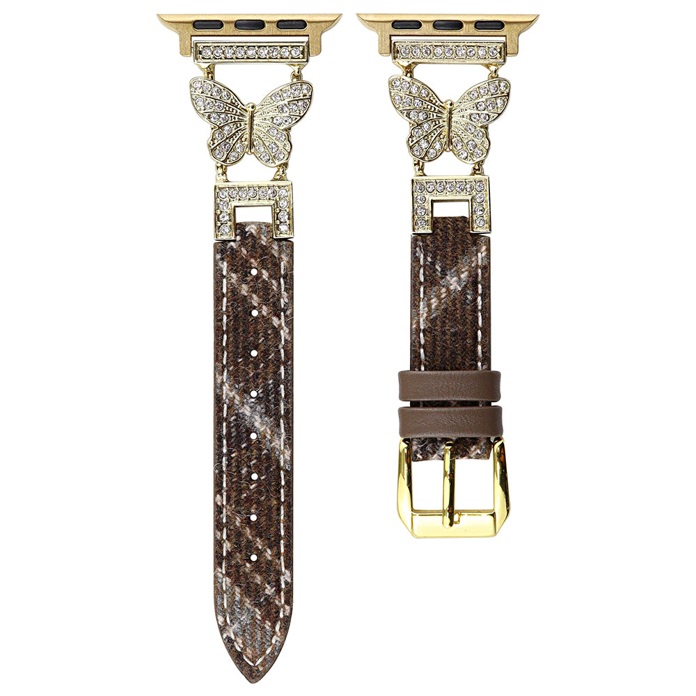 For Apple Watch Series 9 8 7 41mm / SE (2023) SE (2022) SE 6 5 4 40mm / 3 2 1 38mm Watch Band with Butterfly Connectors - Green