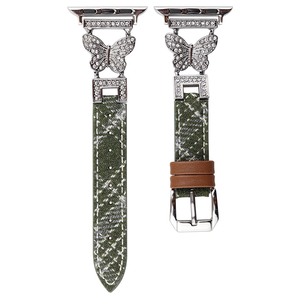 For Apple Watch Ultra 2 Ultra 49mm / 9 8 7 45mm / SE (2023) SE (2022) SE 6 5 4 44mm / 3 2 1 42mm Leather+Woolen Watch Strap - Green