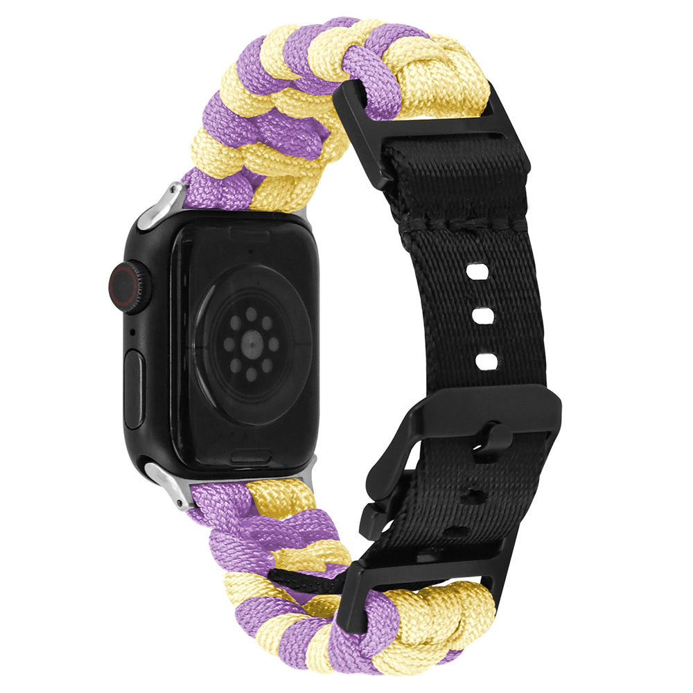 For Apple Watch Series 9 8 7 41mm / 6 5 4 SE (2023) SE (2022) SE 40mm / 3 2 1 38mm Nylon Rope Watch Band Dual Color - Lake Blue+Pink
