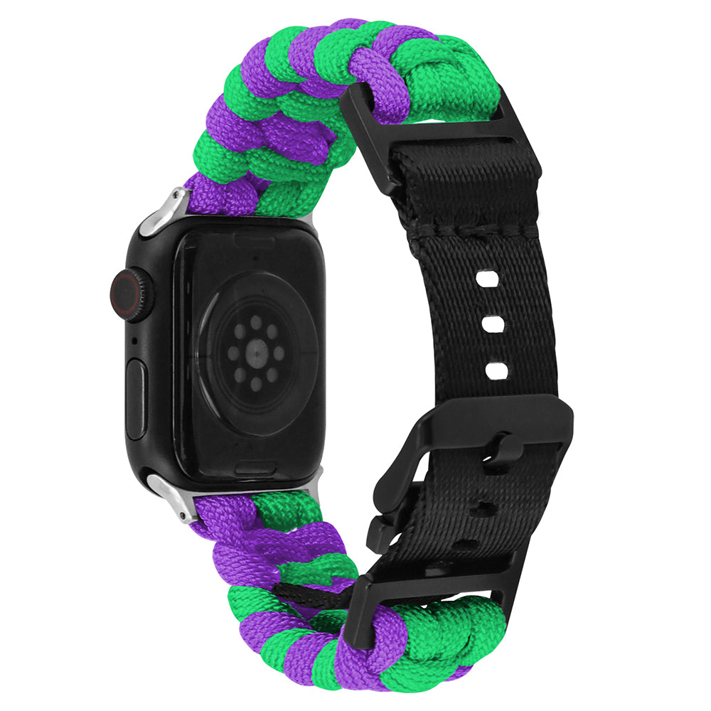 For Apple Watch Series 9 8 7 41mm / 6 5 4 SE (2023) SE (2022) SE 40mm / 3 2 1 38mm Nylon Rope Watch Band Dual Color - Lake Blue+Pink