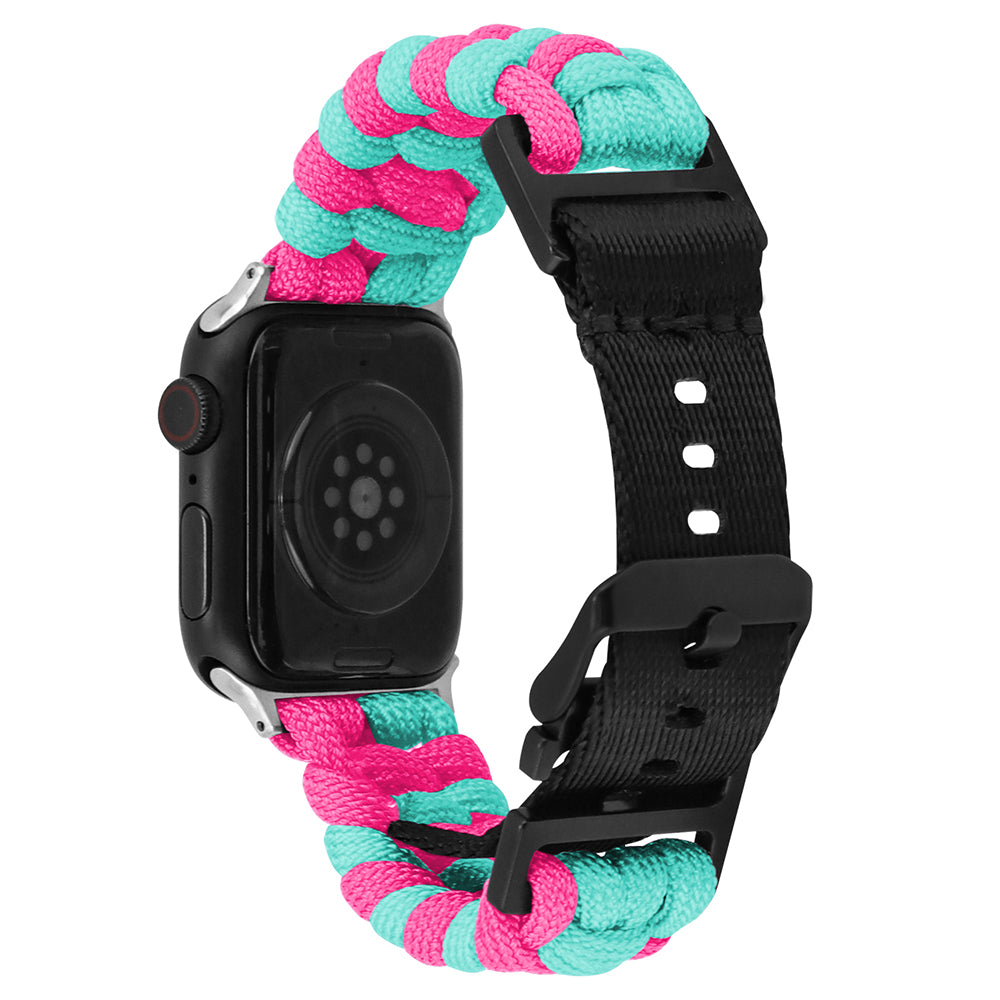 For Apple Watch Ultra 2 Ultra 49mm / Series 9 8 7 45mm / 6 5 4 SE (2022) SE (2023) SE 44mm / 3 2 1 42mm Watch Band Nylon Rope Strap - Lake Blue+Pink