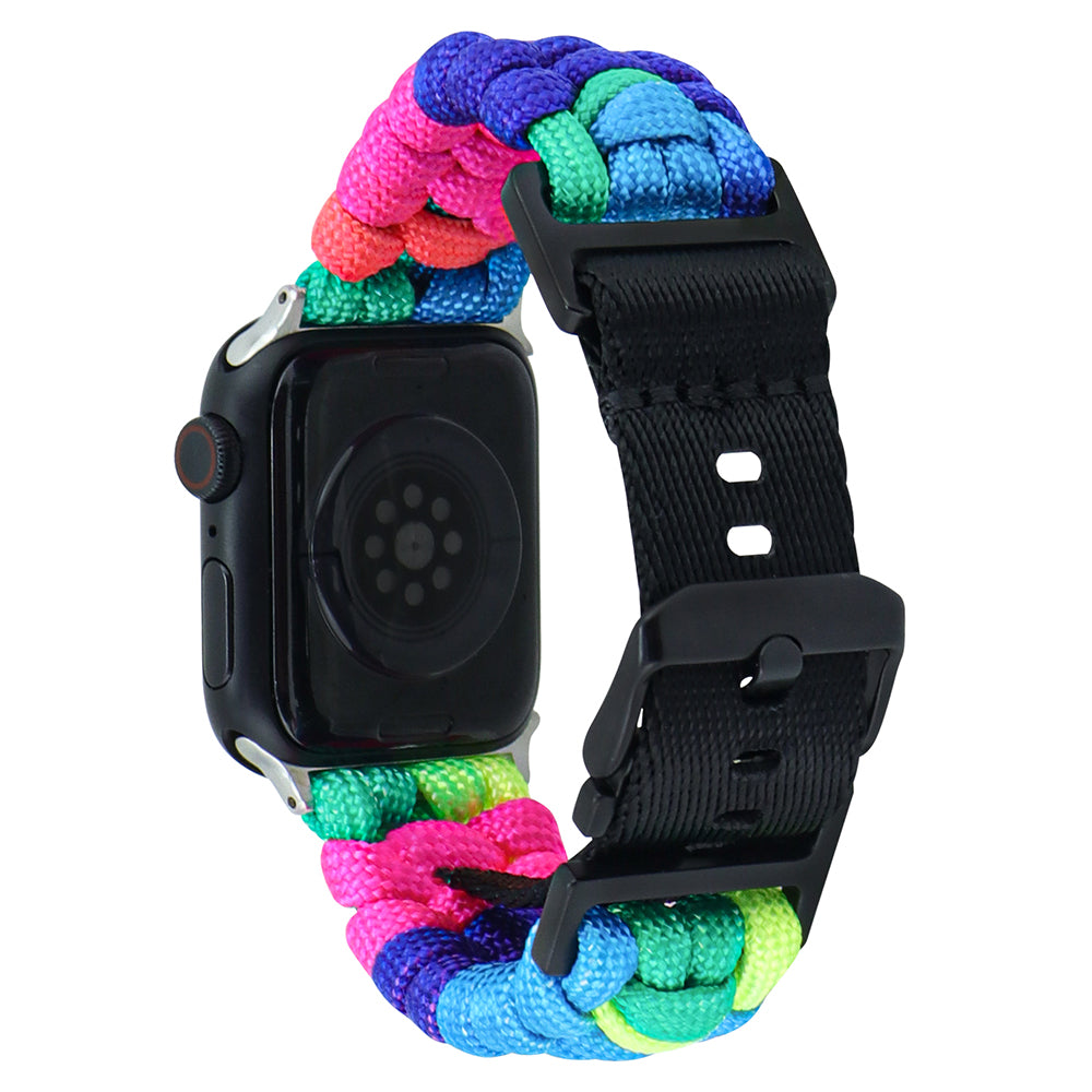 For Apple Watch Ultra 2 Ultra 49mm / Series 9 8 7 45mm / 6 5 4 SE (2022) SE (2023) SE 44mm / 3 2 1 42mm Watch Band Nylon Rope Strap - Lake Blue+Pink