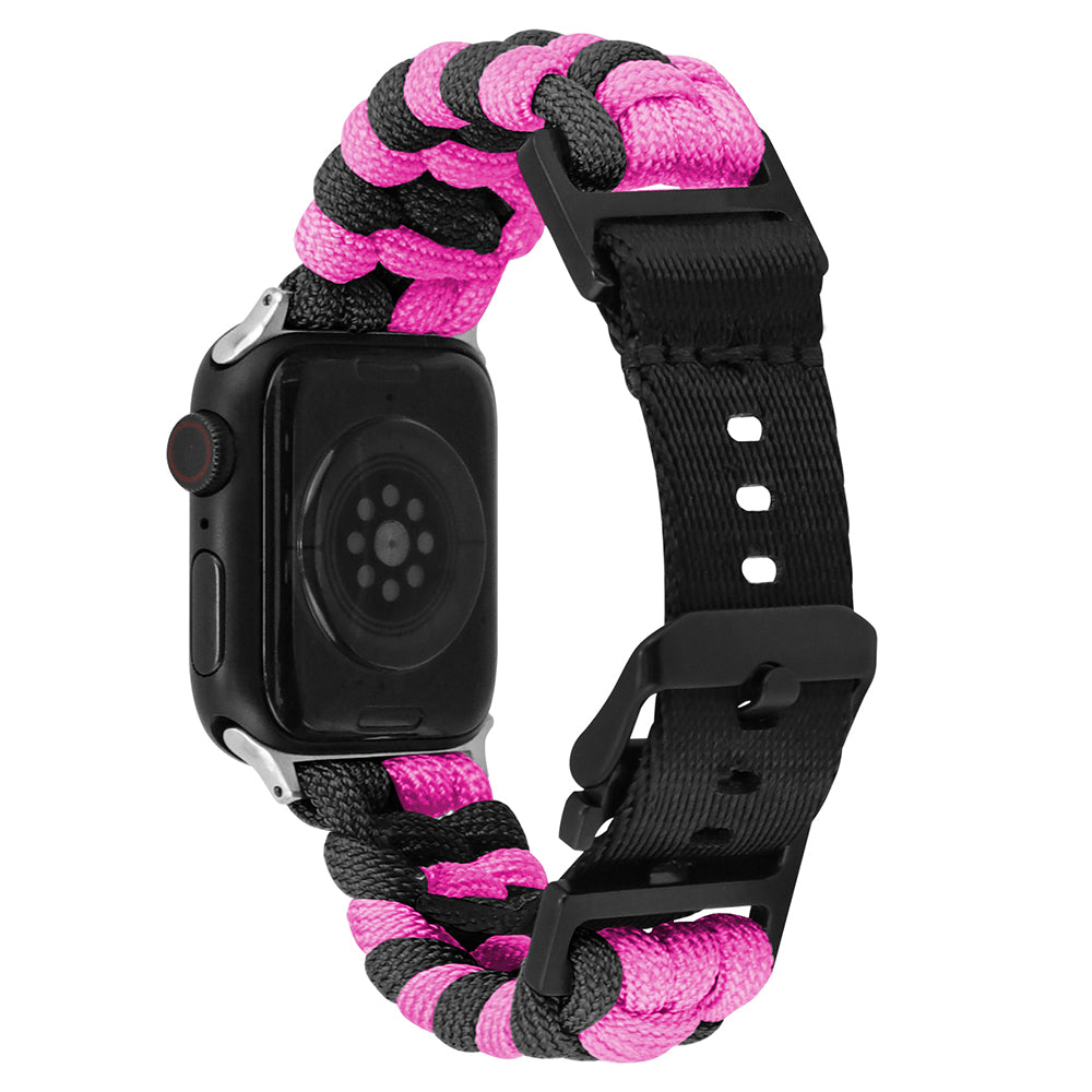 For Apple Watch Ultra 2 Ultra 49mm / Series 9 8 7 45mm / 6 5 4 SE (2022) SE (2023) SE 44mm / 3 2 1 42mm Watch Band Nylon Rope Strap - Lake Blue+Pink