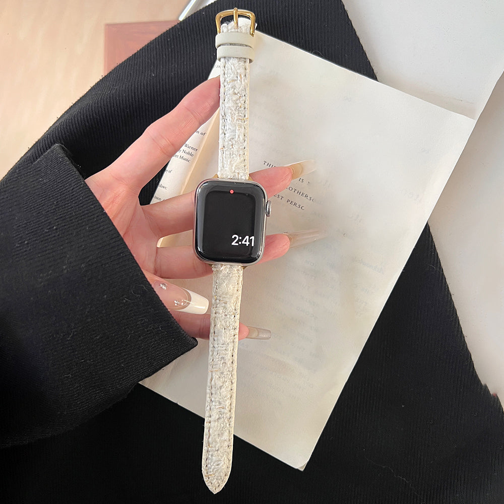 For Apple Watch Series 9 8 7 41mm / 6 5 4 SE (2023) SE (2022) SE 40mm / 3 2 1 38mm Woolen+Leather Watch Band - Red+Gold Buckle