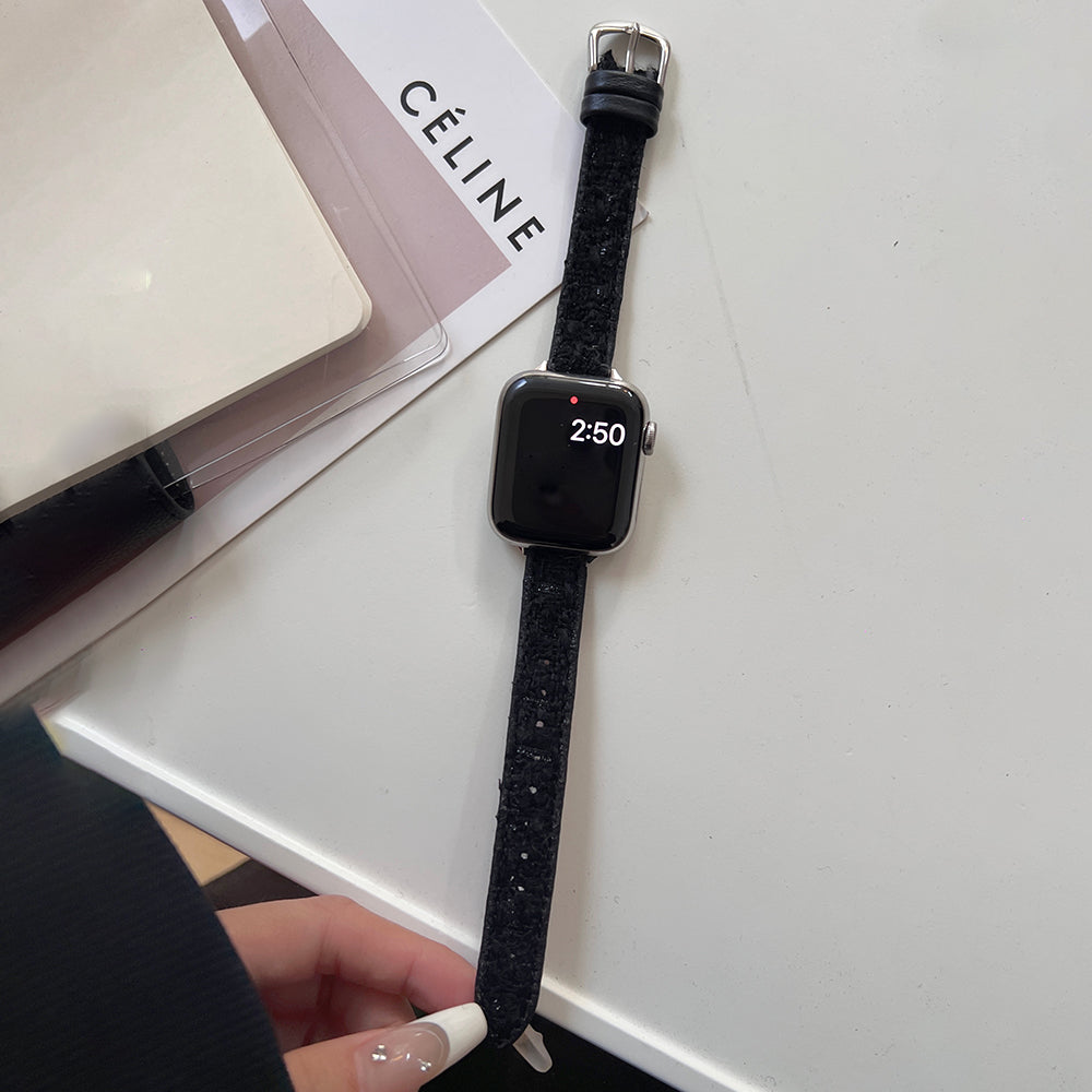 For Apple Watch Series 9 8 7 41mm / 6 5 4 SE (2023) SE (2022) SE 40mm / 3 2 1 38mm Woolen+Leather Watch Band - Red+Gold Buckle