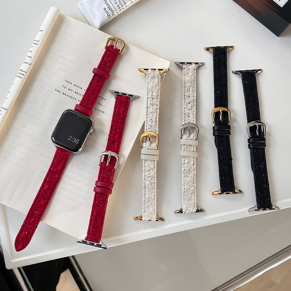 For Apple Watch Ultra 2 Ultra 49mm / 9 8 7 45mm / 6 5 4 SE (2023) SE (2022) SE 44mm / 3 2 1 42mm Watch Strap Woolen+Leather - Red+Gold Buckle