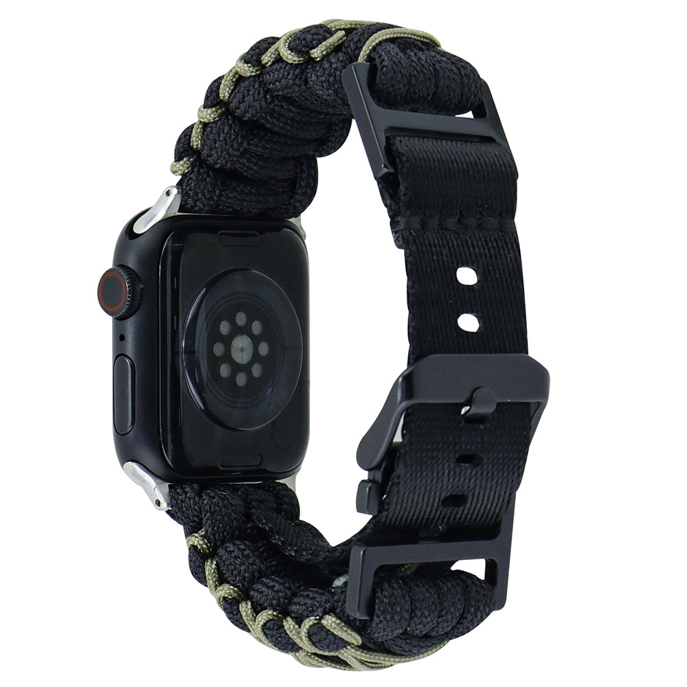 For Apple Watch Series 9 8 7 41mm / 6 5 4 SE (2023) SE (2022) SE 40mm / 3 2 1 38mm Double Layer Nylon Rope Watch Strap - Navy Blue + Army Green