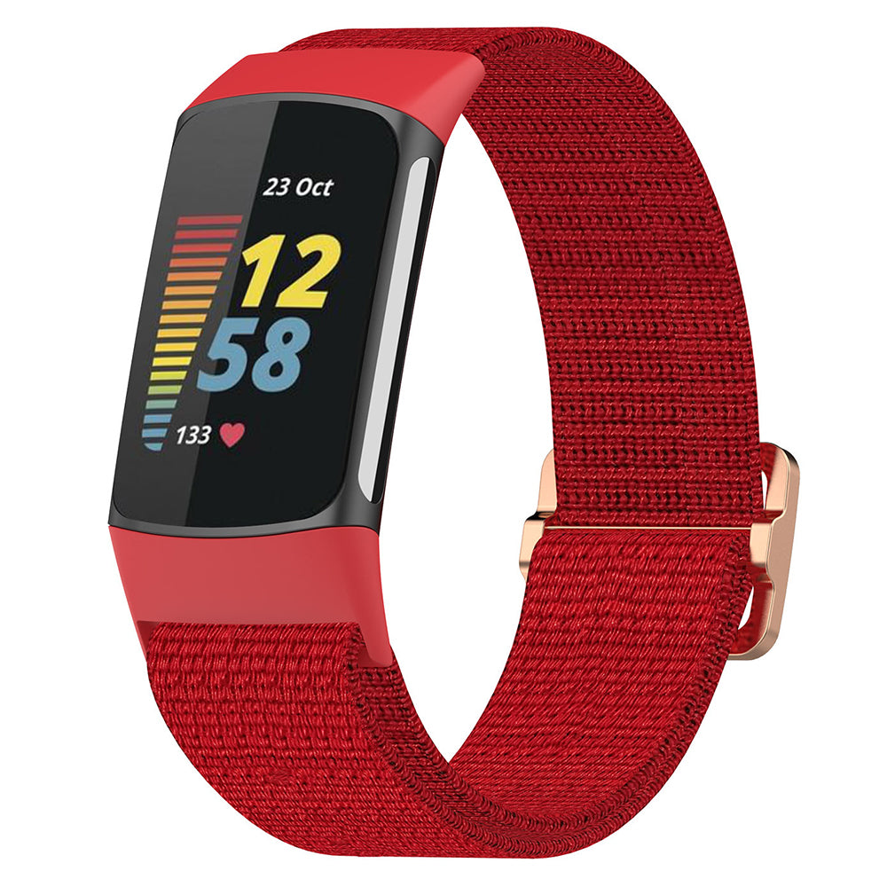 For Fitbit Charge 5 / Charge 6 Braided Nylon Wrist Band Replacement Strap - Red