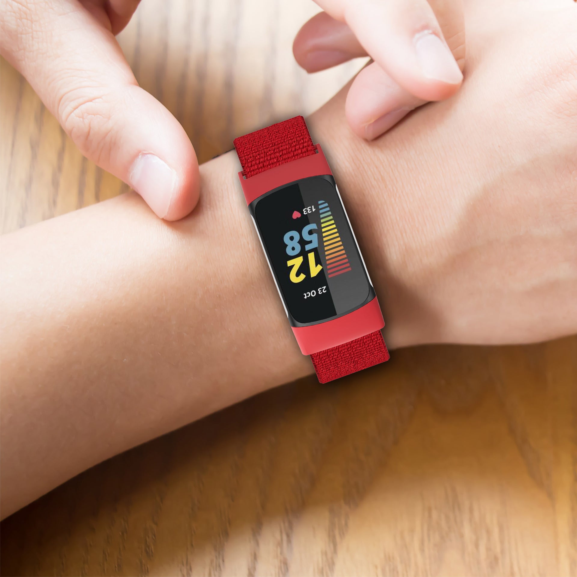 For Fitbit Charge 5 / Charge 6 Braided Nylon Wrist Band Replacement Strap - Red