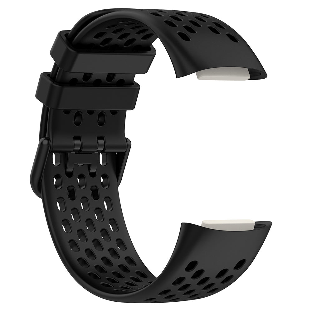 For Fitbit Charge 6 / Charge 5 Replacement Wrist Band Breathable Silicone Smartwatch Strap - Black