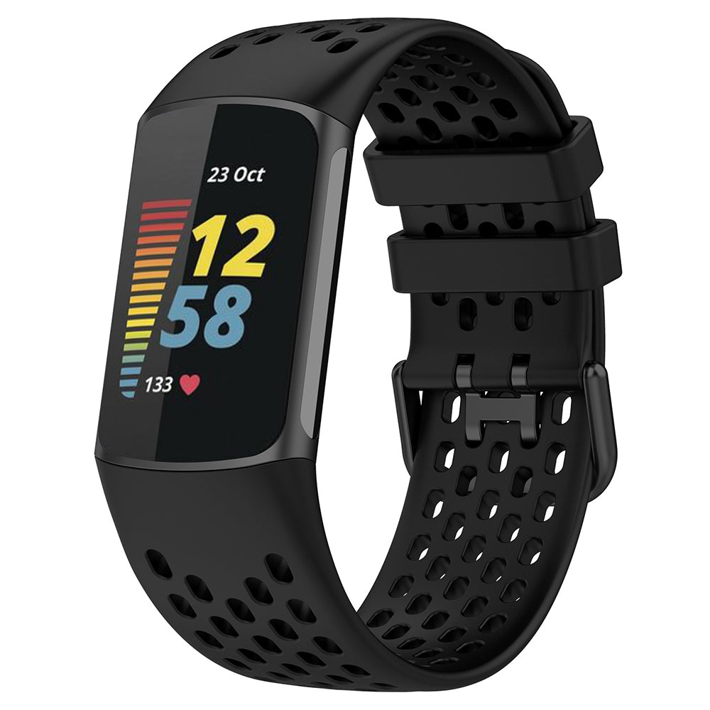 For Fitbit Charge 6 / Charge 5 Replacement Wrist Band Breathable Silicone Smartwatch Strap - Black