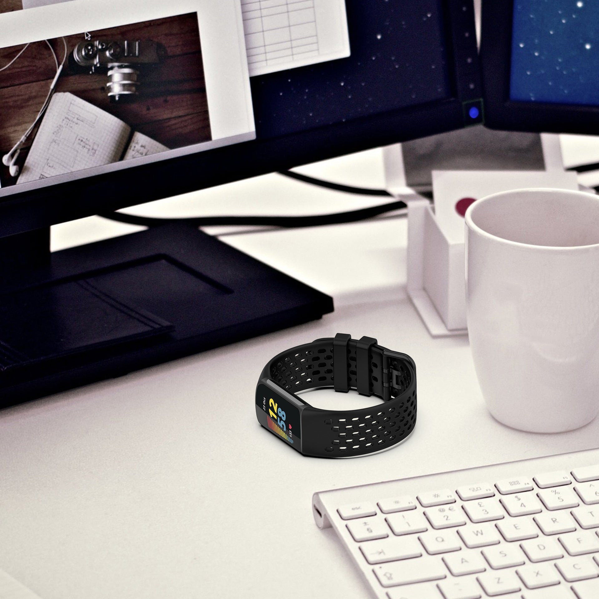 For Fitbit Charge 6 / Charge 5 Replacement Wrist Band Breathable Silicone Smartwatch Strap - Black